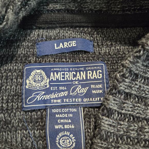 American Rag Cie Men's Multi-Textured Shawl Collar Pullover Sweater Sz L Black - Picture 7 of 10